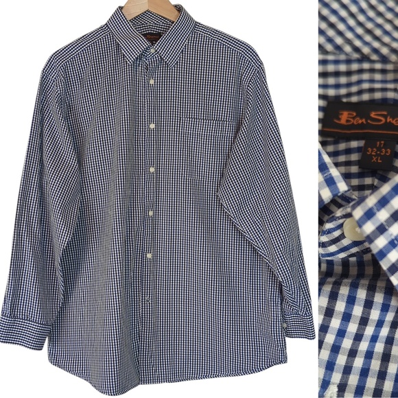 Ben Sherman Blue Gingham Long Sleeve Button Down Shirt SZ XL - Picture 1 of 11